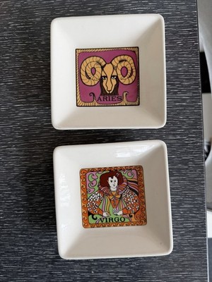 1970s Rare Zodiac Trinket Plates Virgo and Aries Set of 2