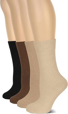 Women Cotton Crew Socks, Plain Color, Regular Soft Casual, 4 Pairs by Hugh Ugoli