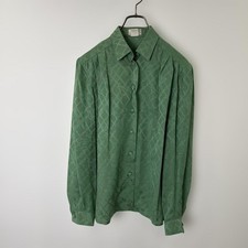 USED S00177  HERMES LONG-SLEEVED SHIRT GREEN SILK HIGH-END BRAND GOOD