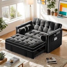 Pipishell 3 in 1 Convertible Sleeper Sofa Bed,Pull Out Couch USB Ports Black