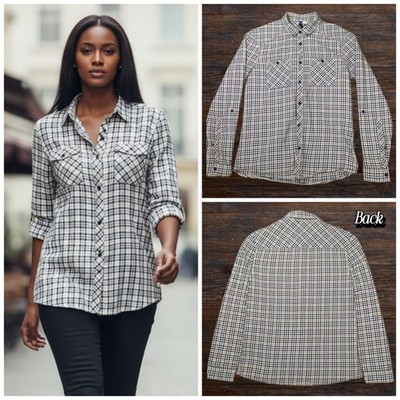 Divided by H&M Léine Suas Cnaipe Fada Muinchille Dubh Gorm Mná Méid Beag 