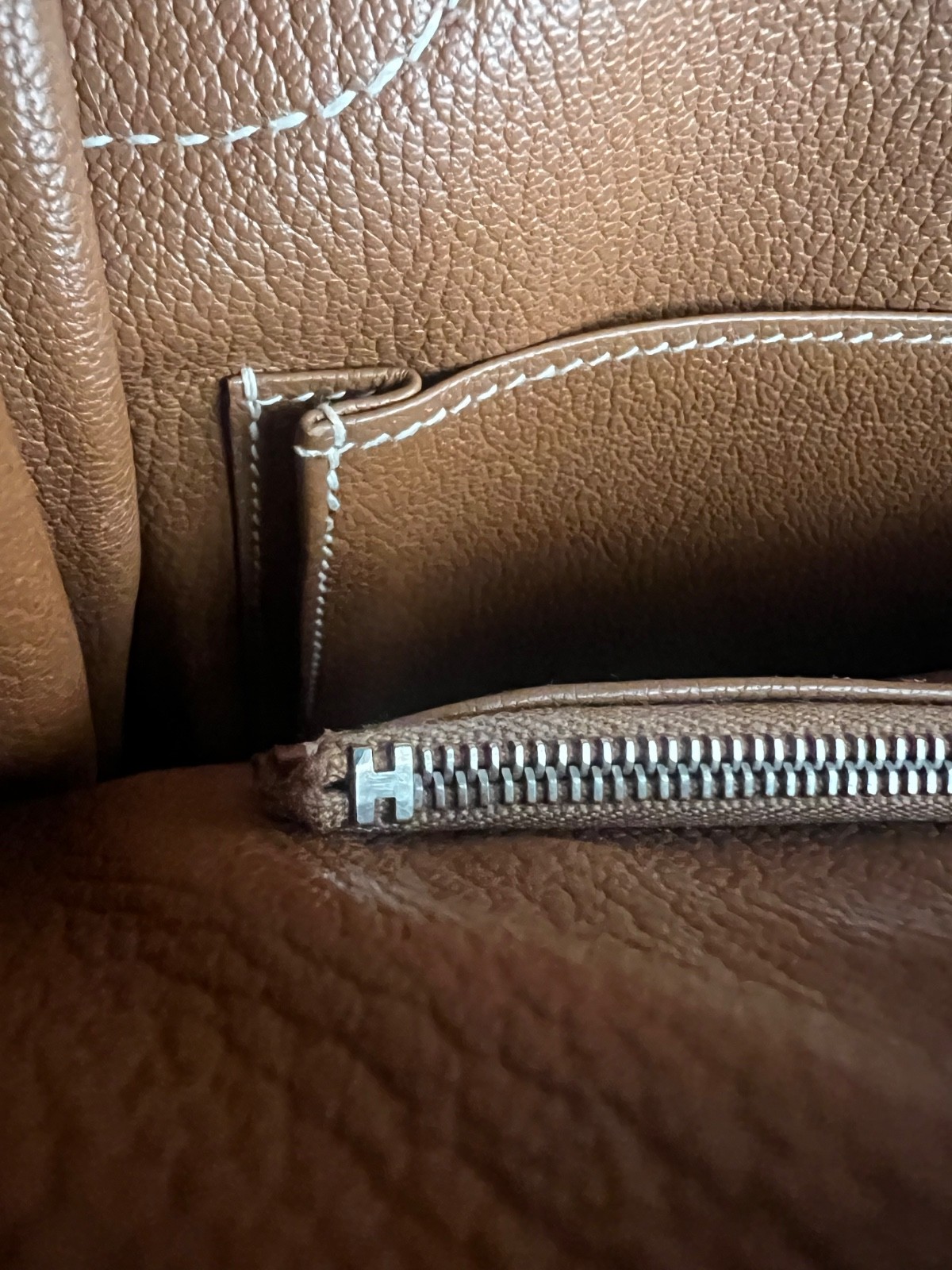 Hermes Jypsiere messenger bag in brown Barenia leather and beige canvas