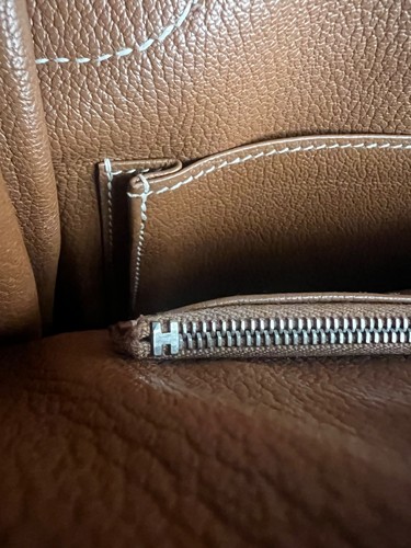 Hermes Jypsiere messenger bag in brown Barenia leather and beige canvas
