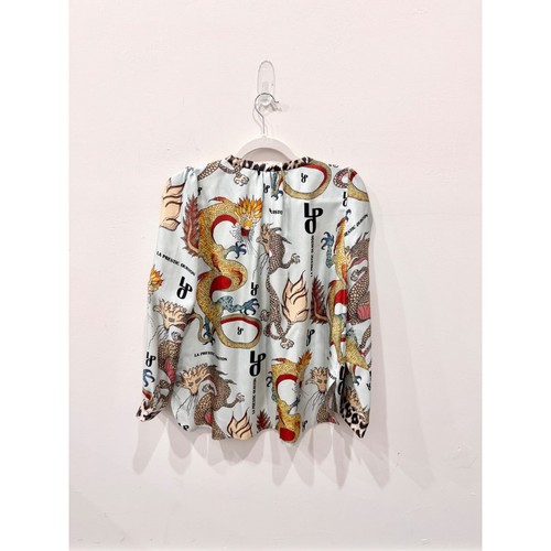 La Prestic Ouiston Ecru LPO Dragons Silk Button Down Shirt Multicolor Women's 2 - Picture 2 of 4