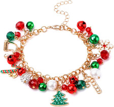 Christmas Bracelet, Delicate Christmas Jingle Bell Bracelets with Xmas Tree Snow