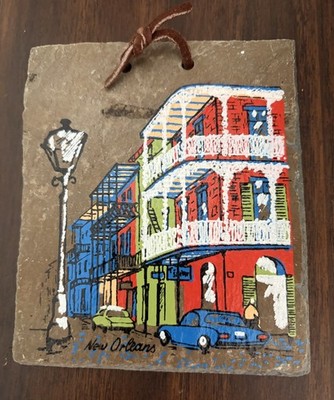 1800's Roofing Slate from Vieux Carre New Orleans Hand Painted French Quarter