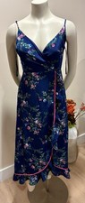 Lulus Darling Date Navy Blue Floral Print Ruffled Wrap Midi Dress Size XS