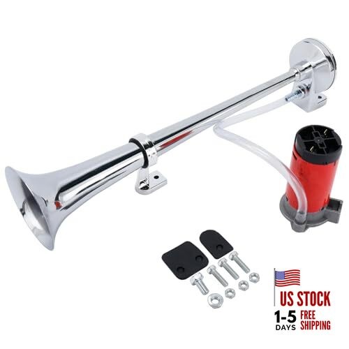 12V Single Trumpet Air Horn Chrome + Compressor Super Loud 150db For Truck