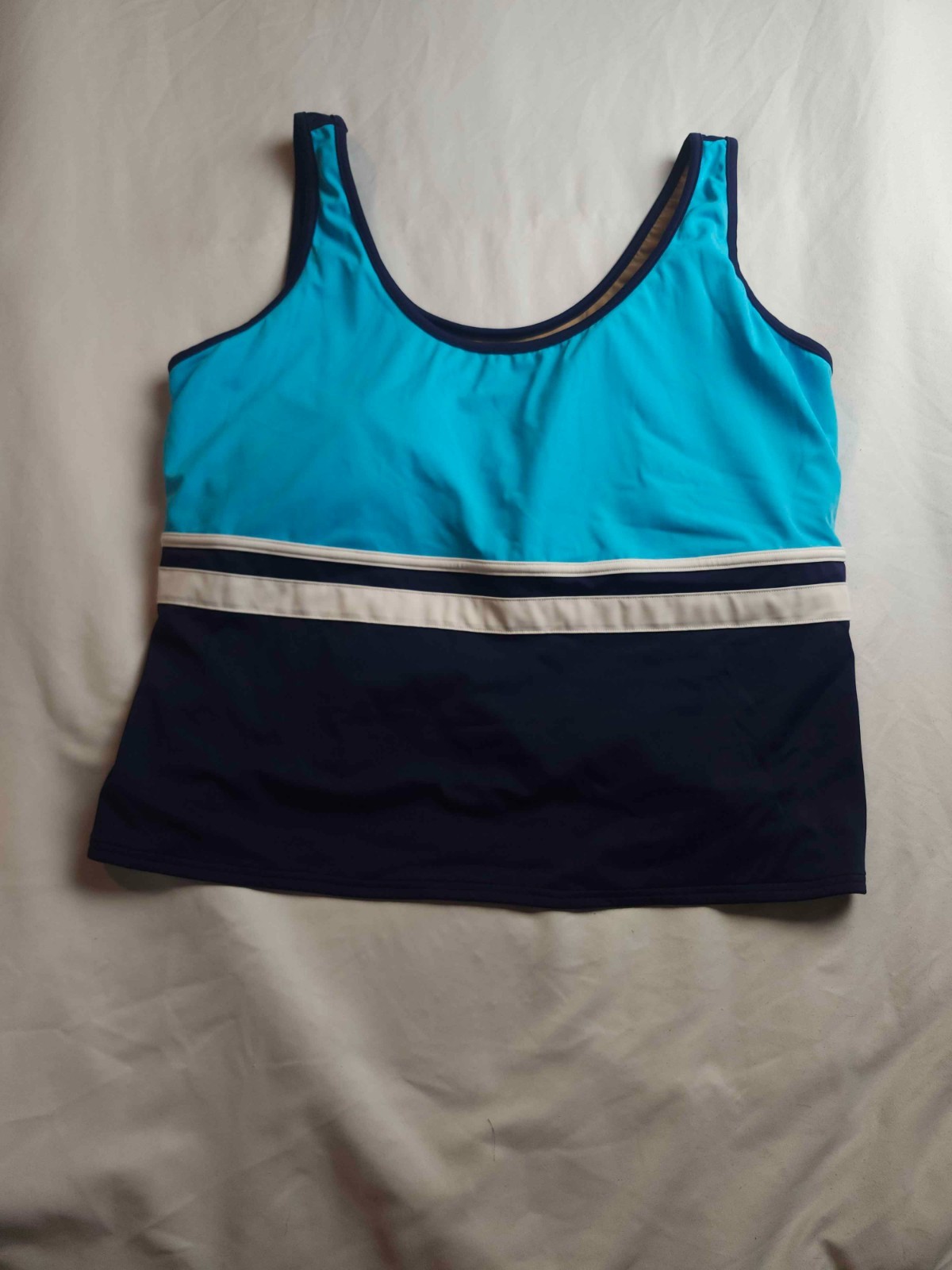 LL Bean Tankini Top Womens Size 22W Blue Padded UPF 50+ Summer Sleeveless Summer
