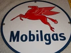 VINTAGE MOBIL MOBILGAS PEGASUS HORSE 11 3/4" PORCELAIN METAL GASOLINE & OIL SIGN