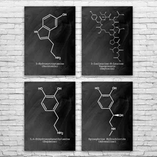 Neurotransmitter Molecules Wall Art Set of 4 Poster, Canvas or Framed