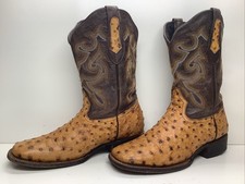 VTG MENS JOE COWBOY SQUARE TOE OSTRICH PRINT  BROWN BOOTS SIZE 9