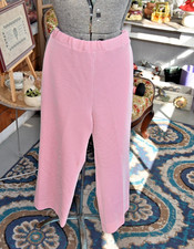Vintage 1970s Textured Polyester Leisure Pants Pastel Pink-White Stripe Size Med