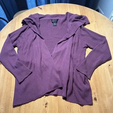 Beth Terrell Women’s Purple Rib Knit Open Front Cardigan Shawl Collar 2XL