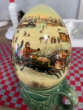 Vintage Russian Hand-Painted Lacquered Christmas  Egg~ Signed 6”