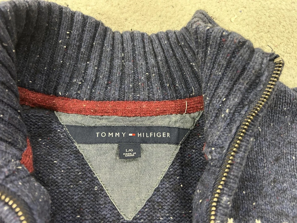 Suéter Tommy Hilfiger Para Hombre Grande Azul Isla Justa Mezcla de Lana Media Cremallera Pullover Foto 3 de 4