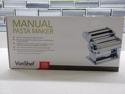  VonShef Manual Pasta Maker, 4 Pasta Cutters & Ravioli Attachment, NIB