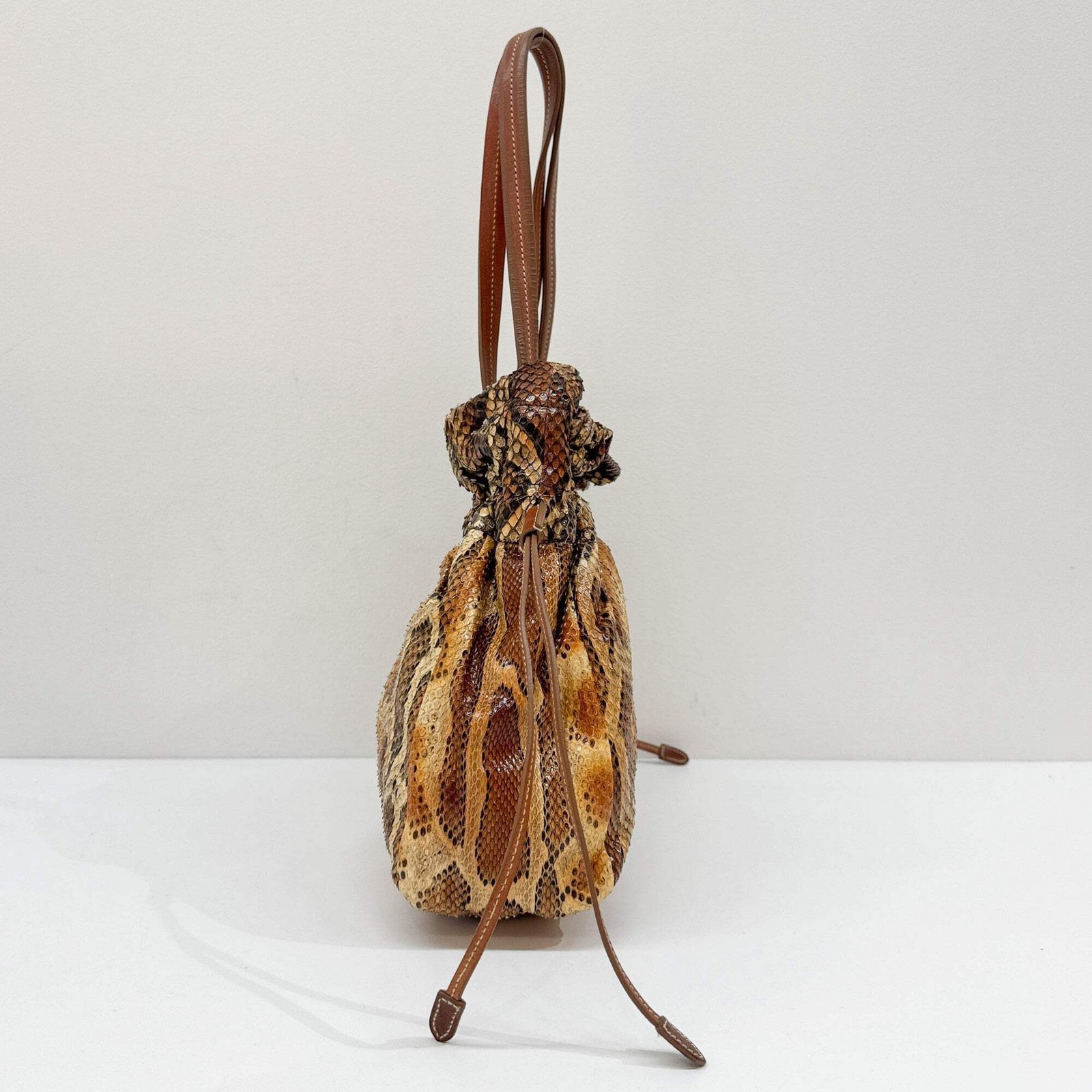 PRADA Drawstring Amber Python Embossed Leather Sh… - image 6