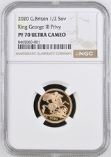 2020 Royal Mint UK Gold Proof Half Sovereign 1/2 Sov George III Privy NGC PF70