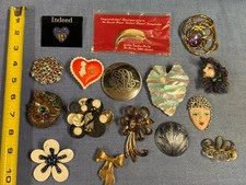 Vintage Pin Brooch Lot Large Statement Unique Face Hearts