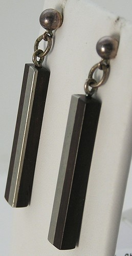 Stunning MCM Modernist Sterling & Ebony Teak Wood Dangle Drop Stick Earrings - Picture 6 of 6