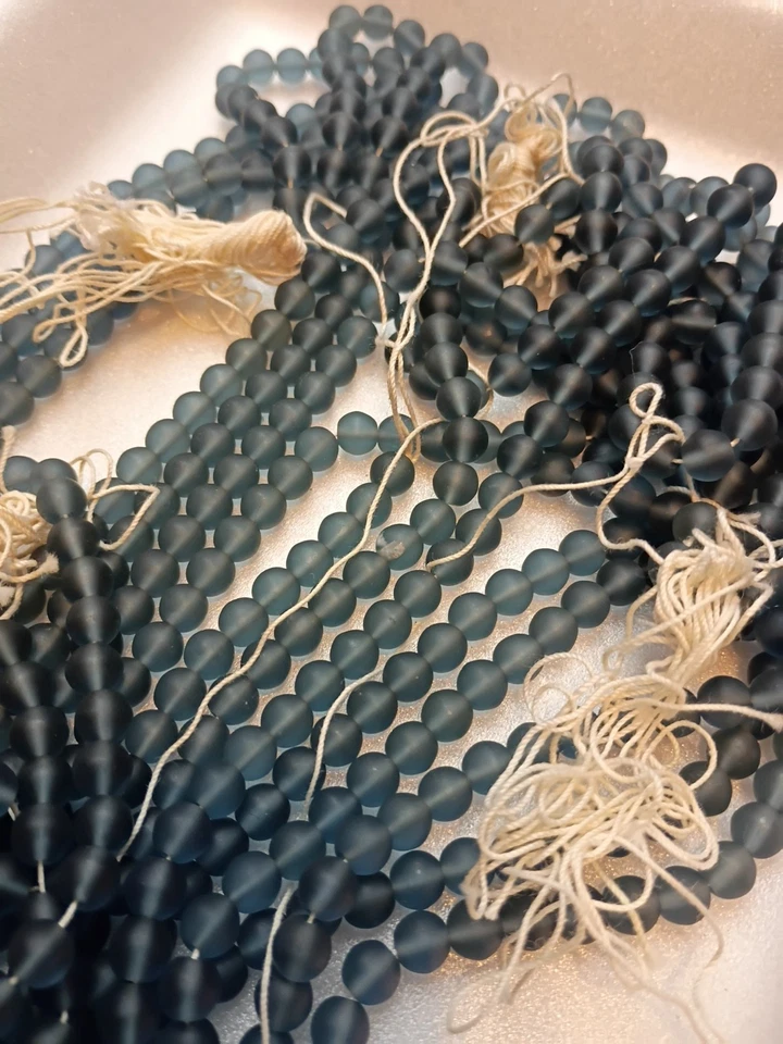 Grey Frosted Sea Glass Beads 6mm Round lot Vintage Hanks - Image 2 of 4