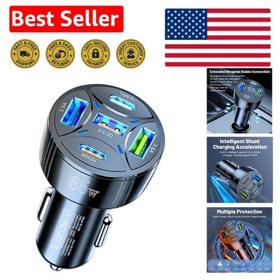 Versatile 65W Car Charger with 5 Ports: USB-C PD30W & QC3.0 for Quick Charging