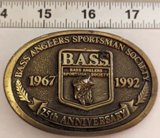25th Anniversary Brass B.A.S.S. Anglers Sportsman Society Belt Buckle 1967-1992