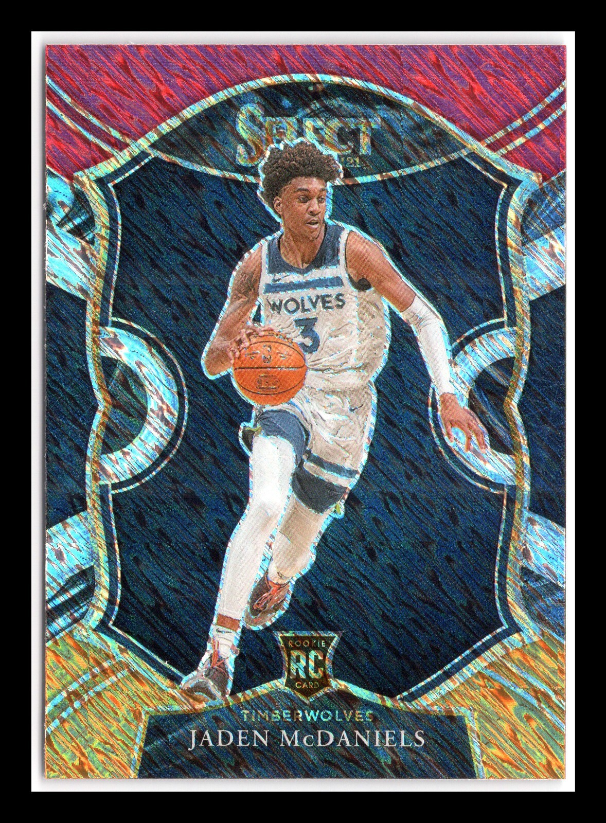 Jaden McDaniels RC 2020 Panini Select Red White Orange Shimmer Prizm Rookie #88