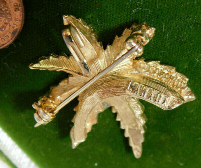 Broche Fantaisie Vintage Feuille Dorée Vermeil - Occasion, Multicolore, Métal
