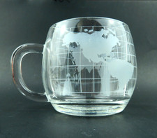 Vintage Nestle Nescafe Advertising Etched Glass World Globe Shaped Coffee Mug