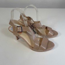 Nine West Womens Joselyn Leather Platform Pump Heels Beige 11M Buckle Stiletto