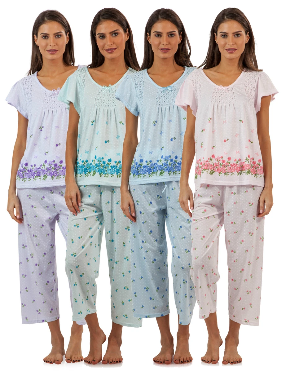 Casual Nights Women's Short Sleeve Floral Border Capri Pajama Set