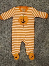 3M Carters Just One You Halloween Baby Pumpkin Striped Footed Fleece Zip Pajama