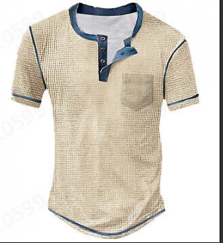 Men's Short Sleeve T-Shirt Casual Button Henley Neck Basic Summer Solid T Shirt - Picture 10 of 20