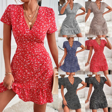 Women's Dress Summer Sexy Deep V-neck Little Floral Elegant Temperament Dress