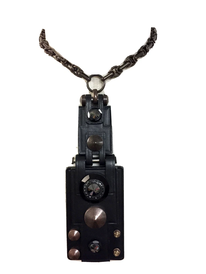 Gargantilla colgante de cuero con tachuelas de cristal cadena de cobre LANVIN collar llamativo Foto 4 de 4