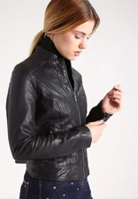 Leather Women Biker Jacket Genuine Black Bomber Leather Jacket XS-2XL FB363
