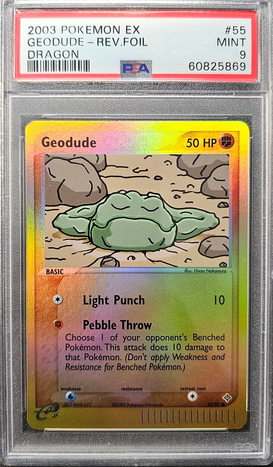 PSA 9 MINT Geodude 55/97 Reverse Holo EX Dragon 2003 Pokemon Card