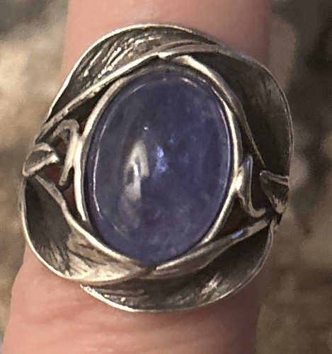 OR PZ Israel Sterling Silver Tanzanite Leaf Accents Statement Ring Size 7 - Picture 11 of 14