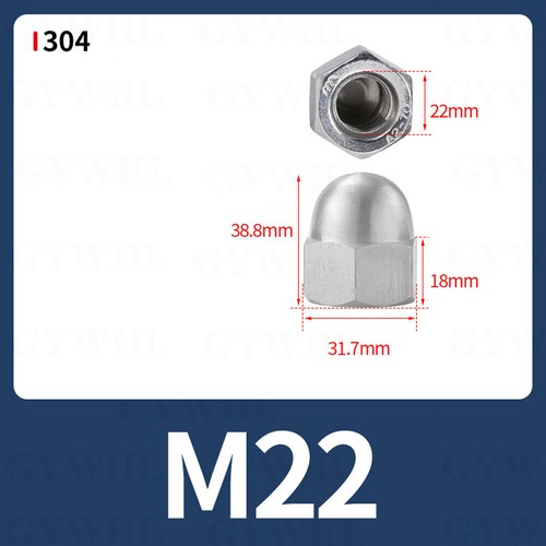 Stainless A2/A4/201 Dome Head Cup Nuts DIN1587 Brass/Nylon/Black/Nickel Hex Nuts - Picture 18 of 120