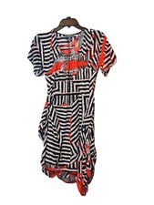 ALEXANDER MCQUEEN DRESS SILK SATIN MIDI SHORT SLEEVE RED/WHITE/BLACK SIZE 40