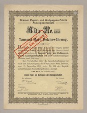 Bremer Wellpappen-Fabrik AG – Akcje ponad 1000 marek – Brema – grudzień 1922