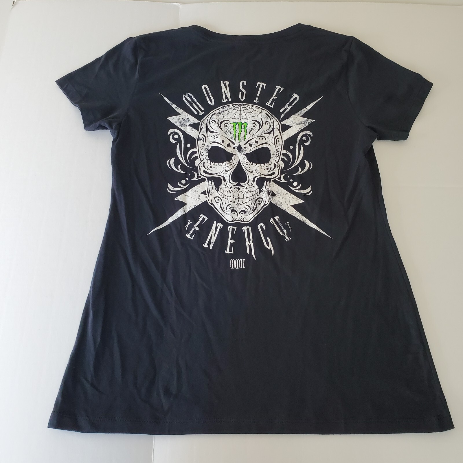 Rare Women T Shirt Size XL Black Monster Energy Drink Skull Skeleton V