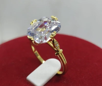 4CT Émeraude Coupe Lab-Created Anneau Mariage Diamant 14K Argent Plaqué or Jaune - Photo 1/4