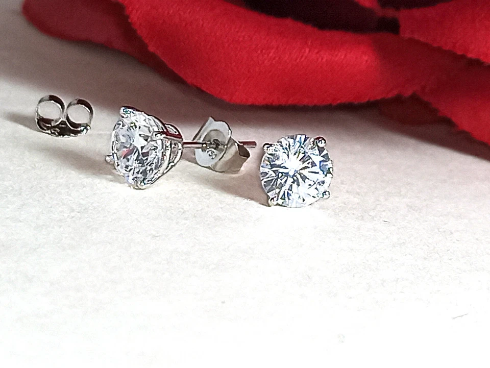 Joyería para mamá Pendientes Solitarios Diamantes 2 quilates Oro Sólido 18k Oro Blanco Regalo Foto 4 de 4