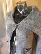 BCBG Wool Angora Sz S Cardigan Career EUC Shawl Sweater Sailor Gray