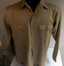 VTG. 60s/ 70s LEE CHETOPA Twill Work Shirt SZ 15.5 MED Beige Perma Press