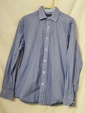 Nautica Dress Shirt Mens L Blue Button UP Plaid LS Cotton Spread Collar EUC