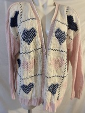 Vtg 90s Backroad Blues Knitted by Hand Cardigan Women's 20W Heart Cottagecore